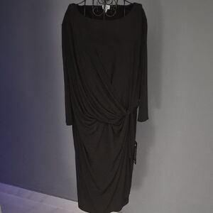 Avenue Black Long Sleeve Draped Dress